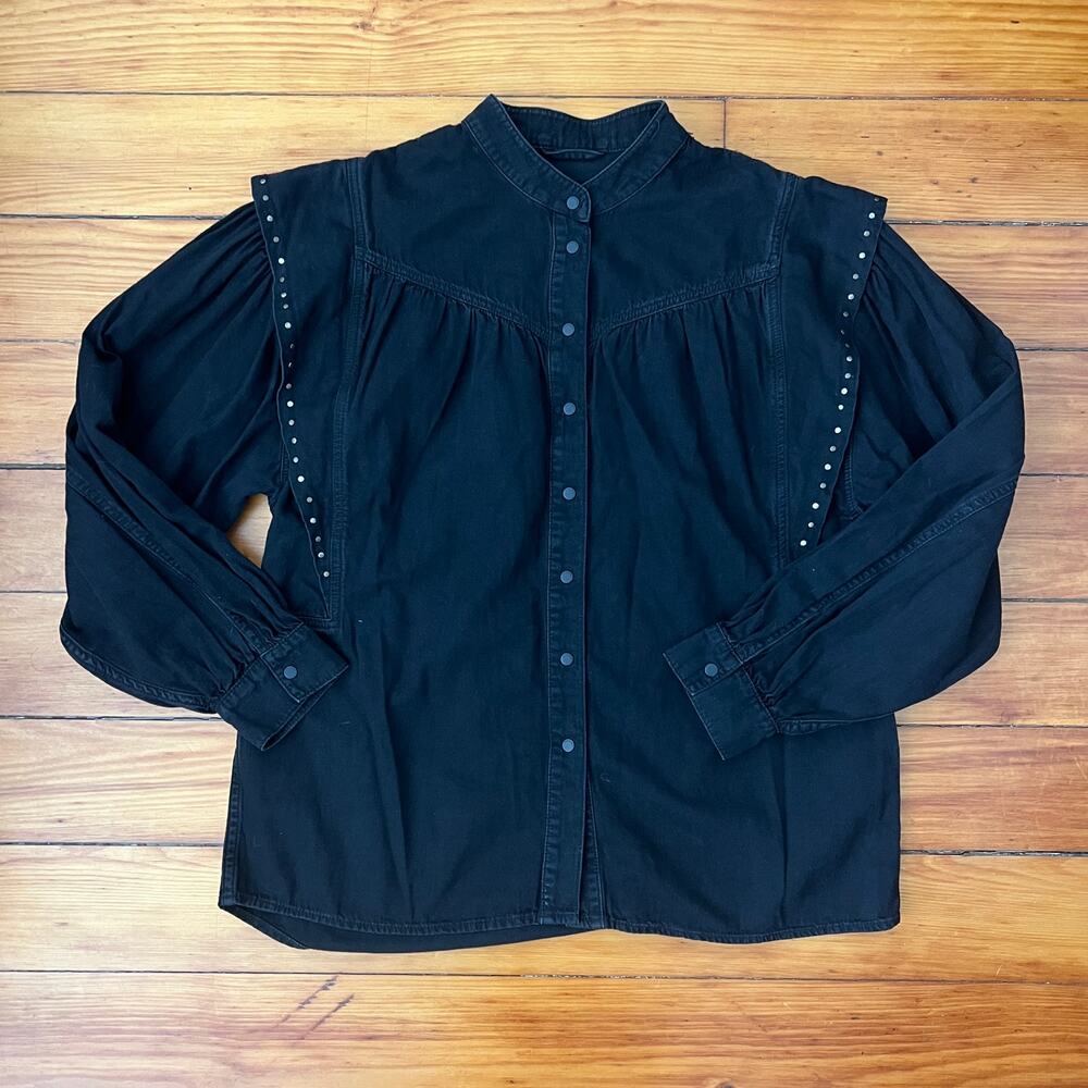 All Saints Western Shirt Black Denim Studded Button Down 6 Medium